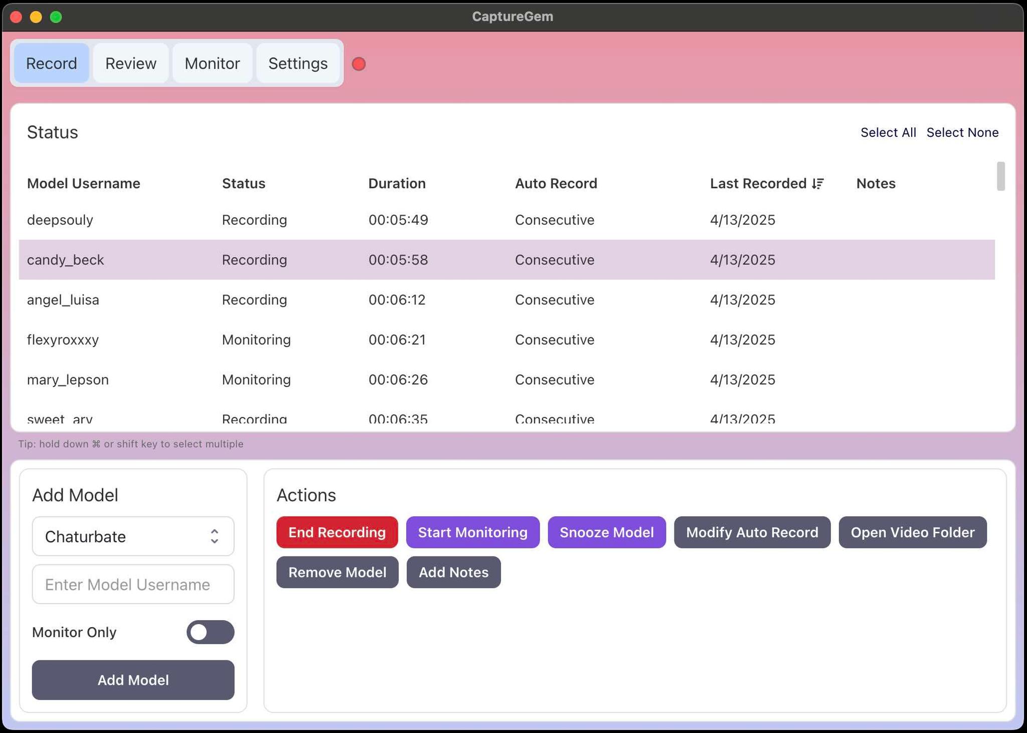 Screenshot of Recording with CaptureGem